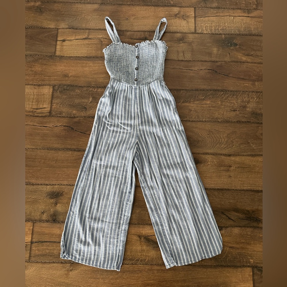 Hollister blue and white striped jumpsuit romper